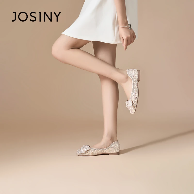 卓诗尼闪耀金色系列2025气质春季婚纱两穿新娘鞋不累浅蝴蝶平底鞋