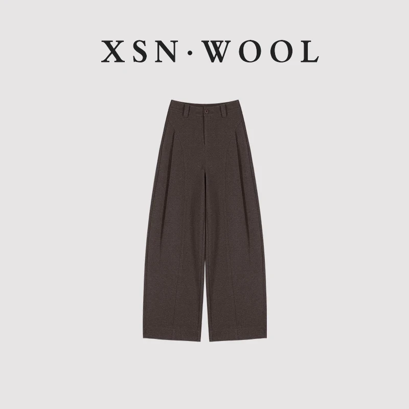 秋冬厚款呢子贝斯裤~羊绒糯感休闲裤垂感宽松直筒裤显瘦阔腿裤女