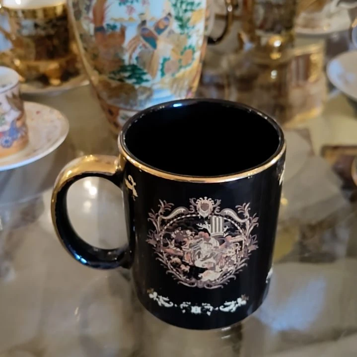 陶瓷老货库存钴黑金杯子一对默认岁月痕迹不退换