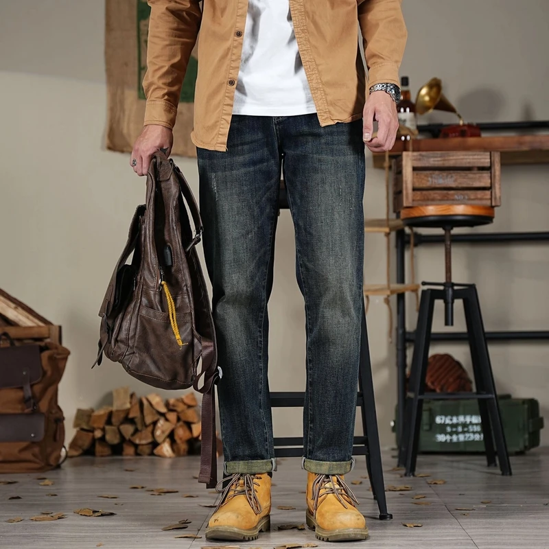 男士牛仔裤爆款2024秋冬爆款小直筒美式复古修身微弹柔软水洗裤子
