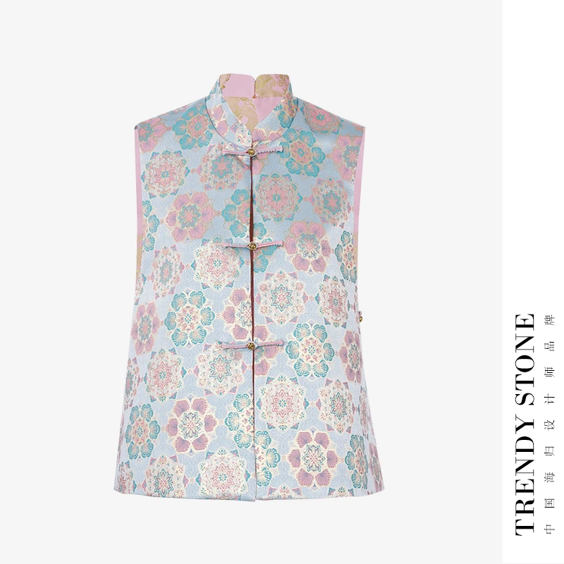 潮石新款“碧玉宝莲花”宋锦双面穿新中式马甲T71159290