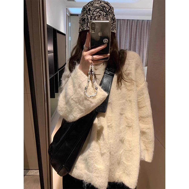 韩系慵懒风软糯中长款针织衫女秋冬温柔风宽松毛衣下半身失踪上衣