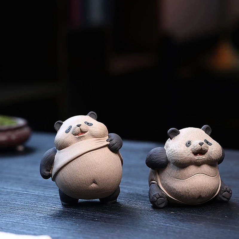 宜兴紫砂原矿手工[熊猫]讨喜可养茶宠创意茶玩雕塑经典趣味十足