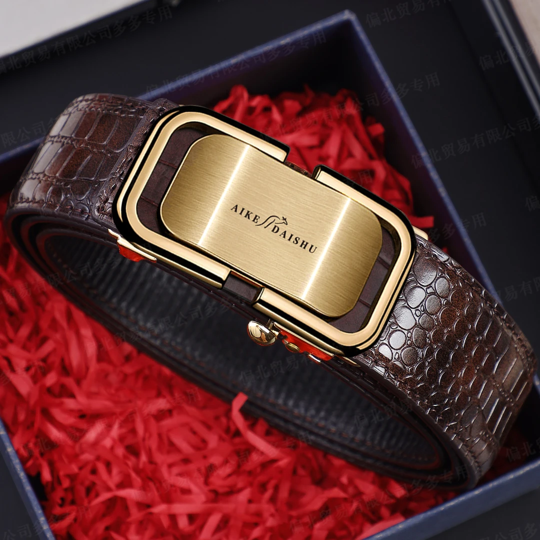 埃克袋鼠青年商务休闲百搭潮流高档耐用裤男款皮带真皮自动扣腰带