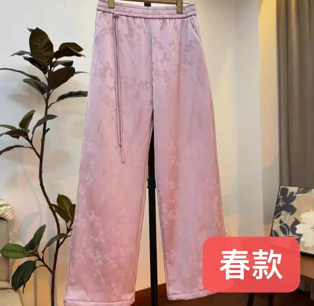 2024春款薄阔腿提花盘扣国风裤83724园园