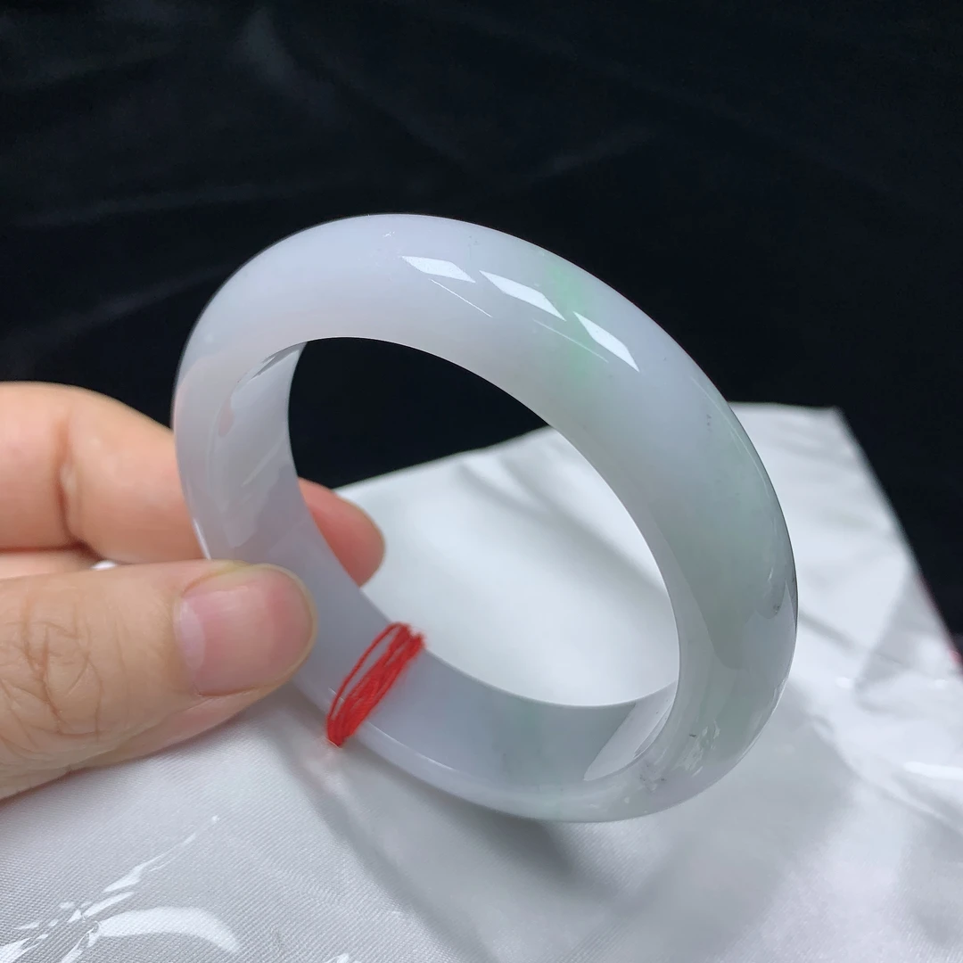 【清】55圈有纹有色点缅甸天然翡翠A货正圈手镯时尚百搭平安玉镯