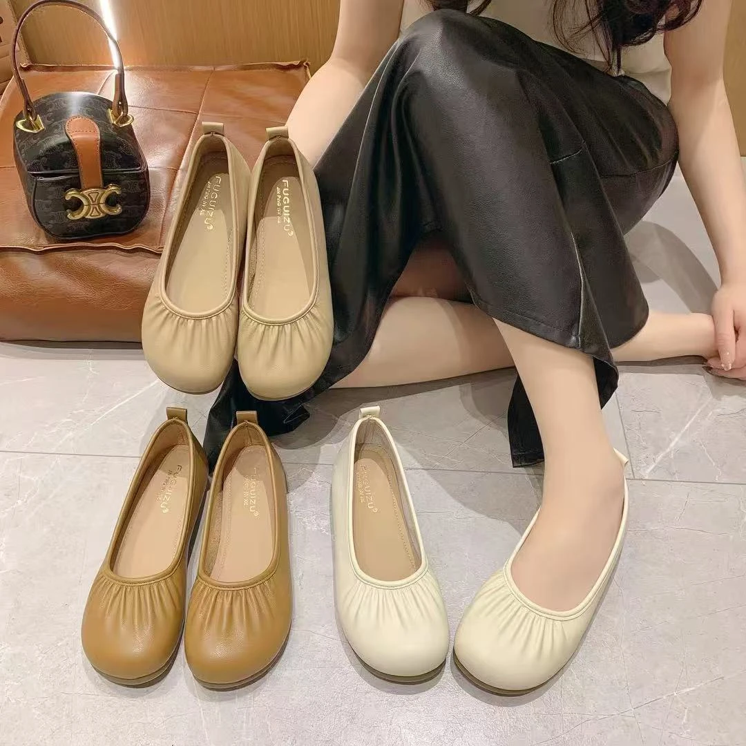 2025春秋新款软底软面时尚一脚蹬百搭宽脚休闲豆豆鞋