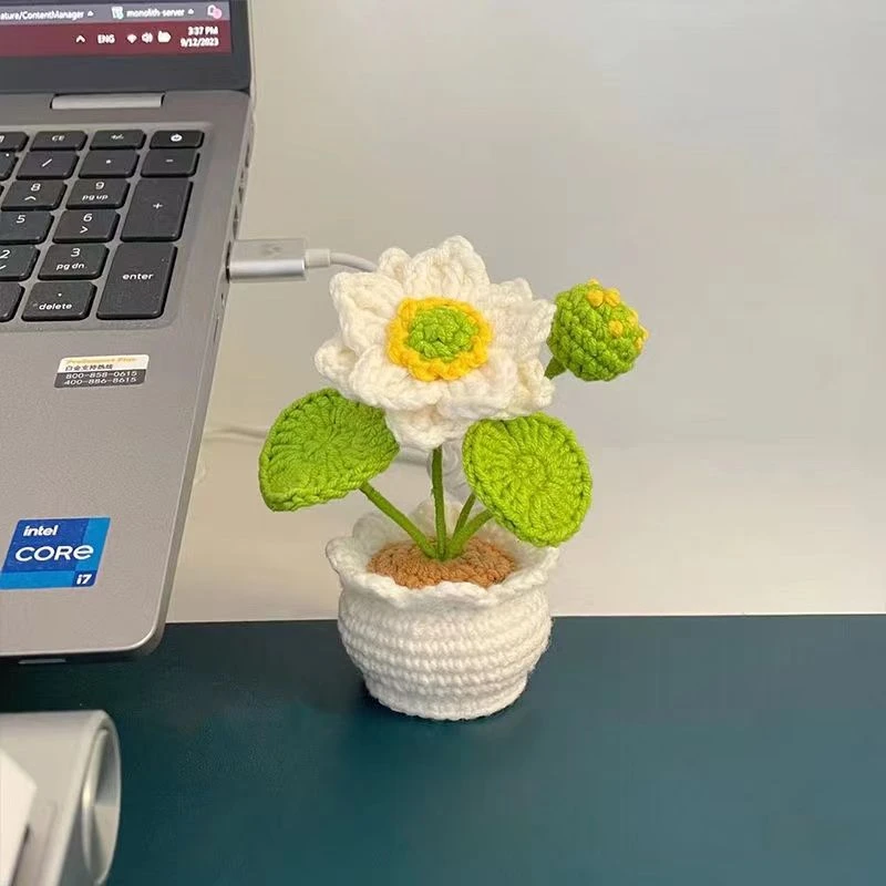 毛线钩织永生花小盆栽编织diy材料包手工自制仿真花向日葵郁金香