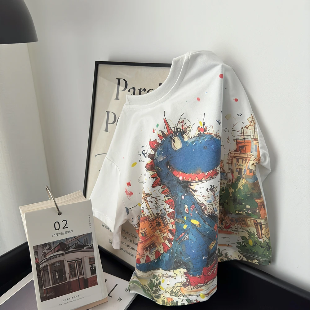 新款儿童短袖中国风卡通动漫夏季T恤洋气印花中大童潮流韩版宽松