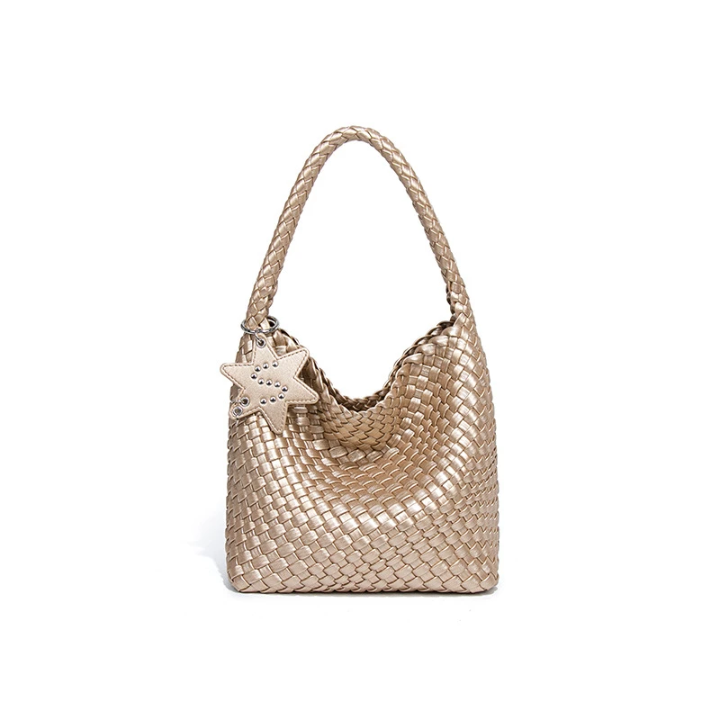 (小号）枪枪流行春夏慵懒托特包轻奢手提编织包时尚百搭腋下包