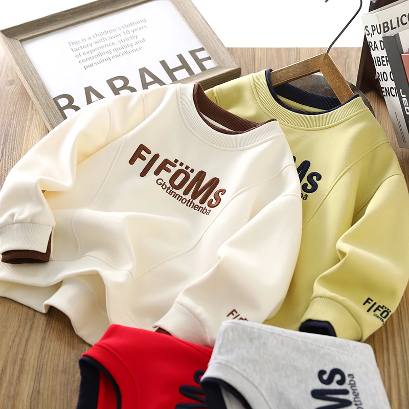 男童假两件卫衣春装2025新款儿童圆领衫长袖春秋男孩打底衫上衣潮