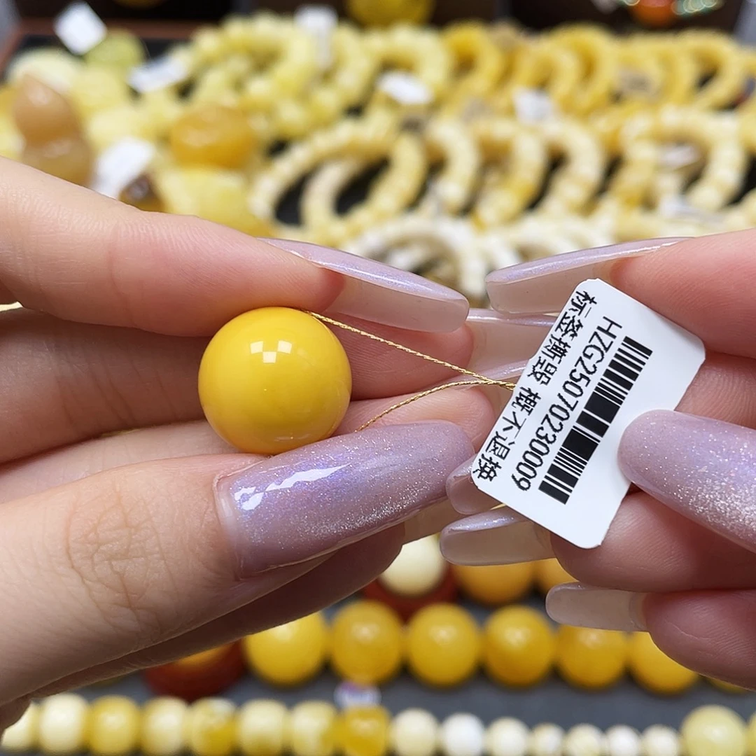 琥珀未镶嵌裸石沁色圆珠16.2mm矿灰