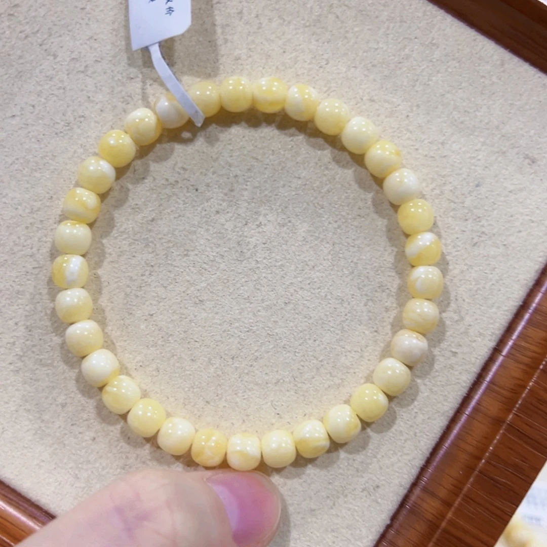 手链蜜蜡未镶嵌6m高桩浓白浓蜡妖花 强烈推荐！