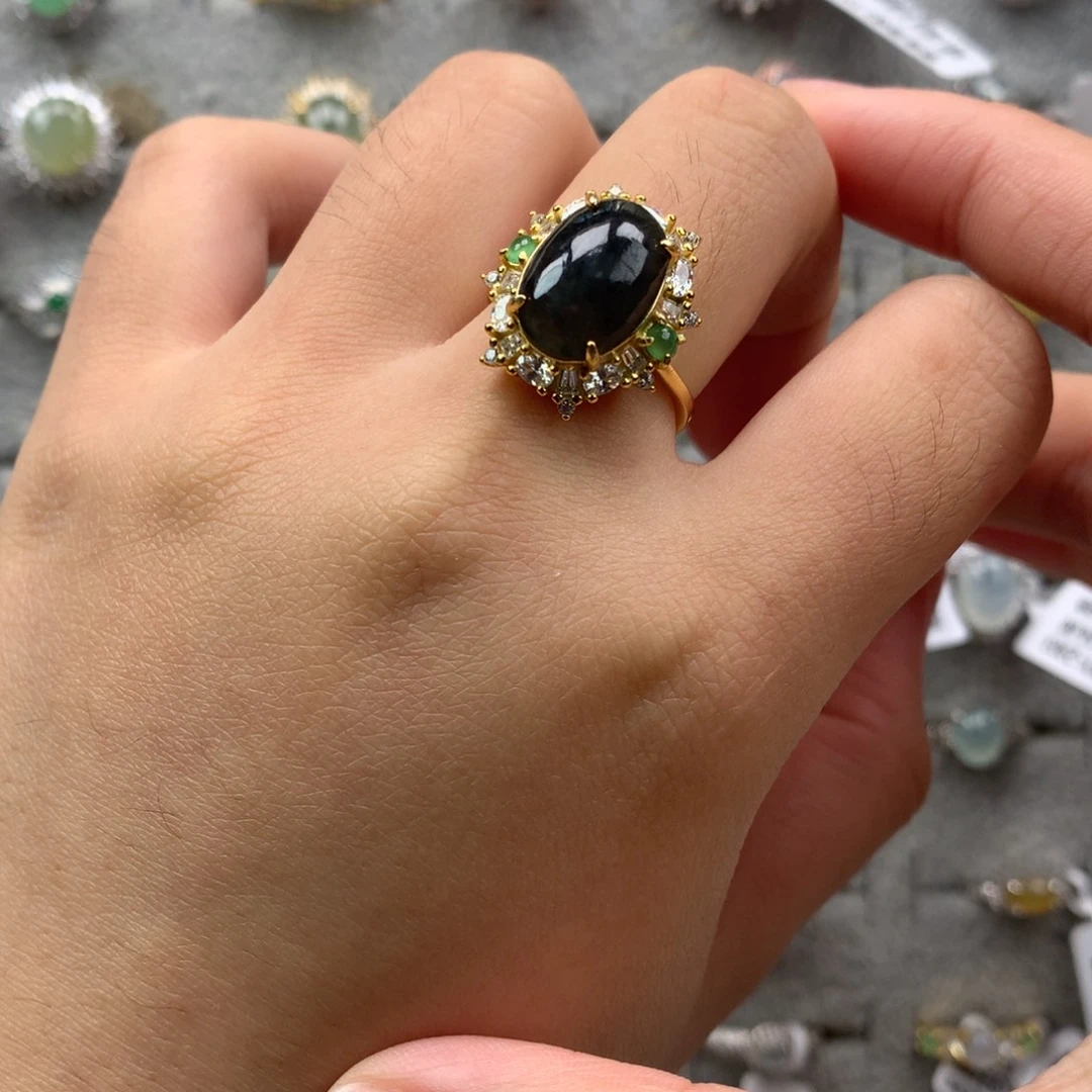 翡翠银S925镶嵌戒指戒指