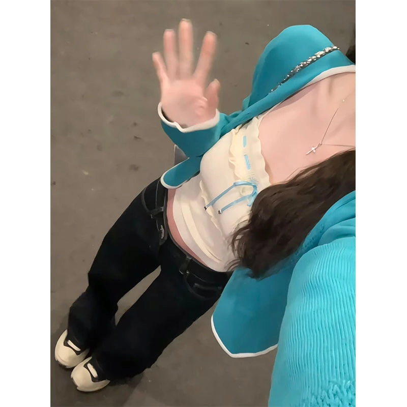 【现货】早秋穿搭2025新款韩版开衫纯欲抹胸背心高腰牛仔裤三件套装