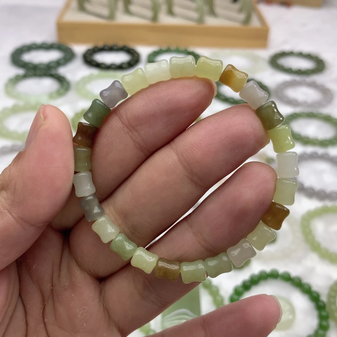 和田玉未镶嵌手串（竹节多宝6）