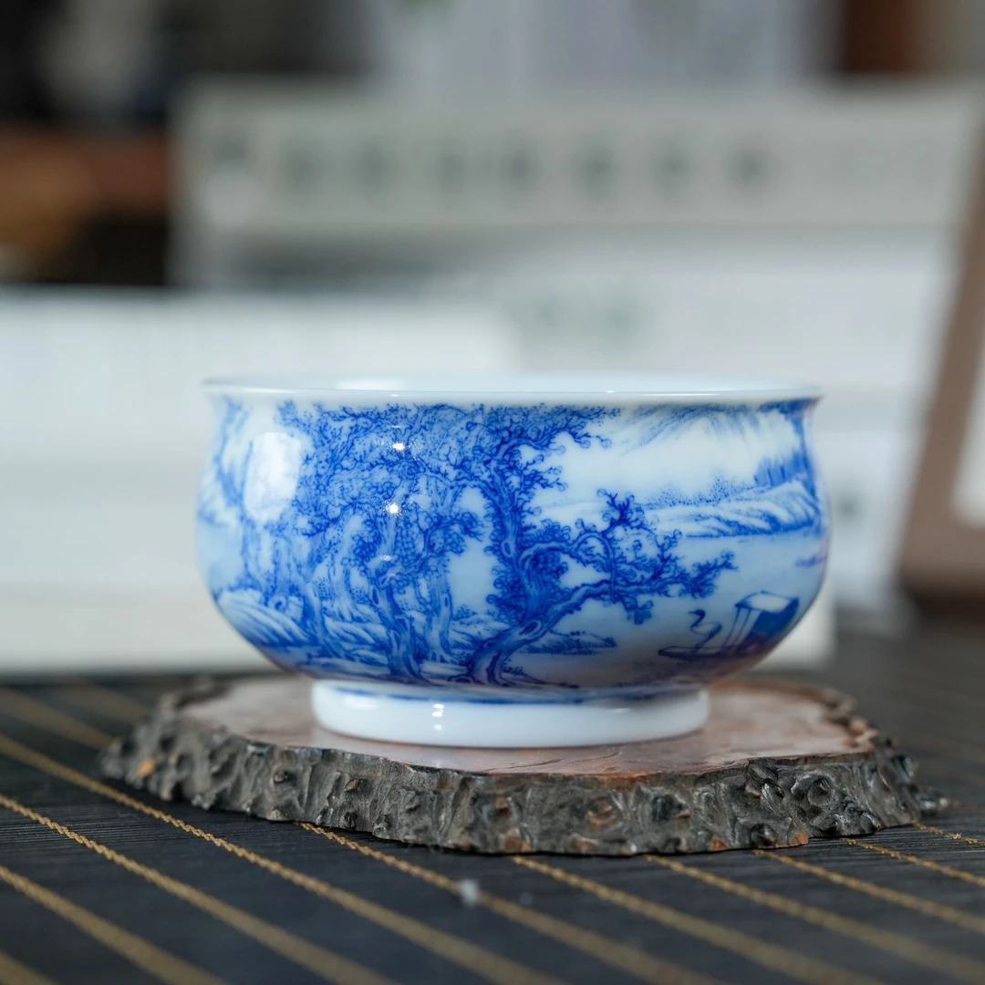 【瓷见如故】画堂春画堂春雪溪载鹤图炉式杯（htc1361）