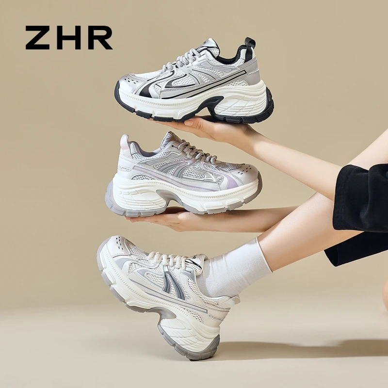 ZHR/则则老爹鞋女爆款2025秋冬新透气厚底增高加绒休闲运动鞋CX50