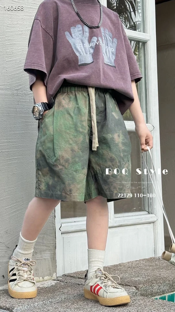 迷彩个性男童中裤中大童宽松潮流薄款五分裤夏季