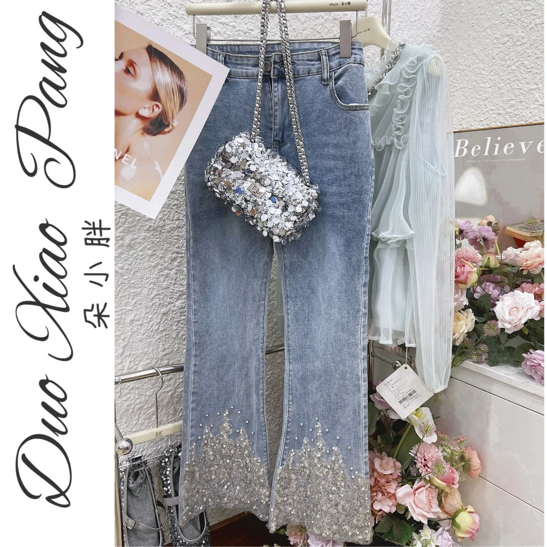 2025秋冬新款小众大码超好看亮片重工牛仔裤81803