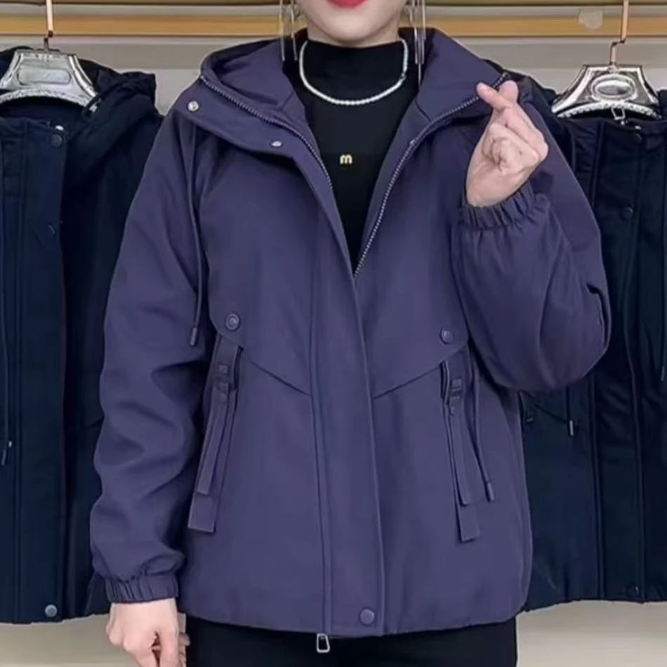 秋冬季新款防风百搭时尚休闲减龄连帽加厚派克服洋气加绒外套女装