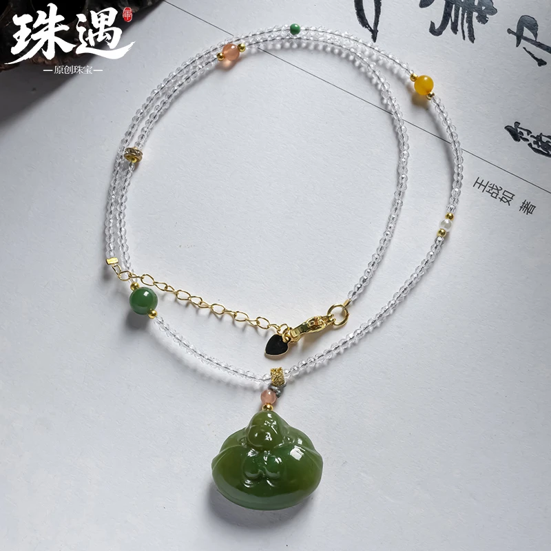水晶项链加和田玉佛公吊坠 9410