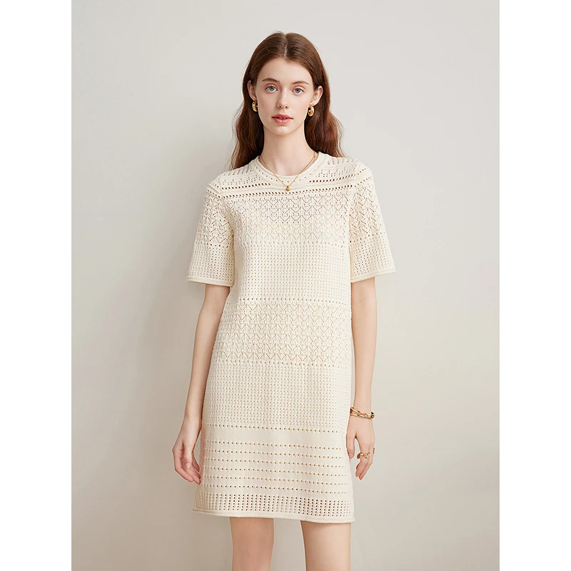 Goodland美地女装2025夏季新款优雅镂空钩花减龄连衣裙LC35106307