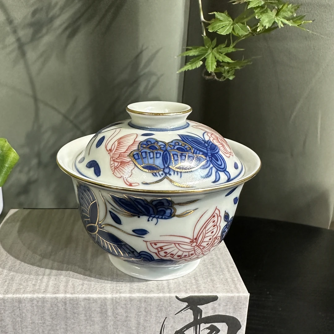 【雨溪山房】描金彩蝶芳华盖碗0071