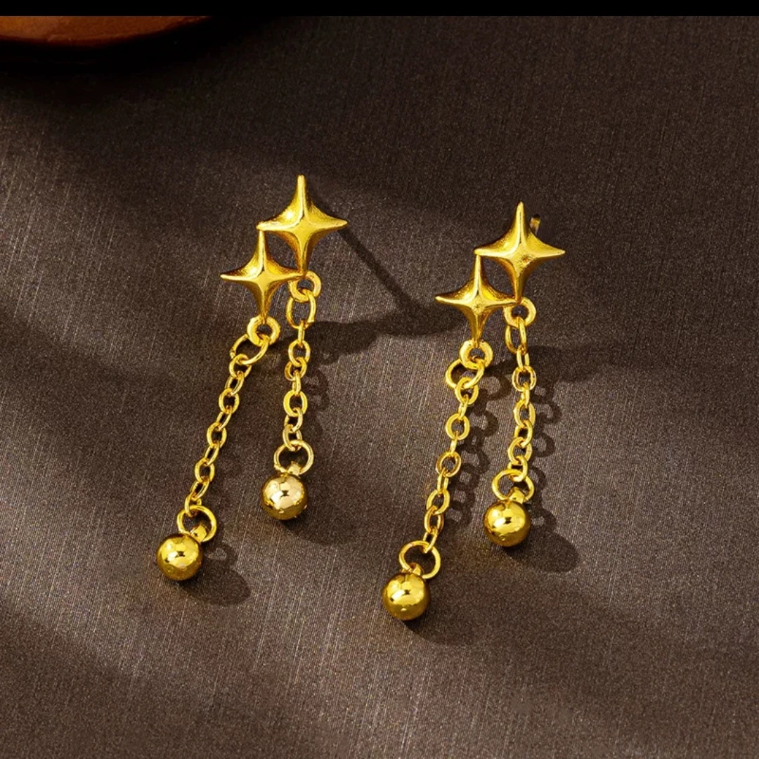铜合金耳饰 高级感星星流苏耳钉轻奢精致