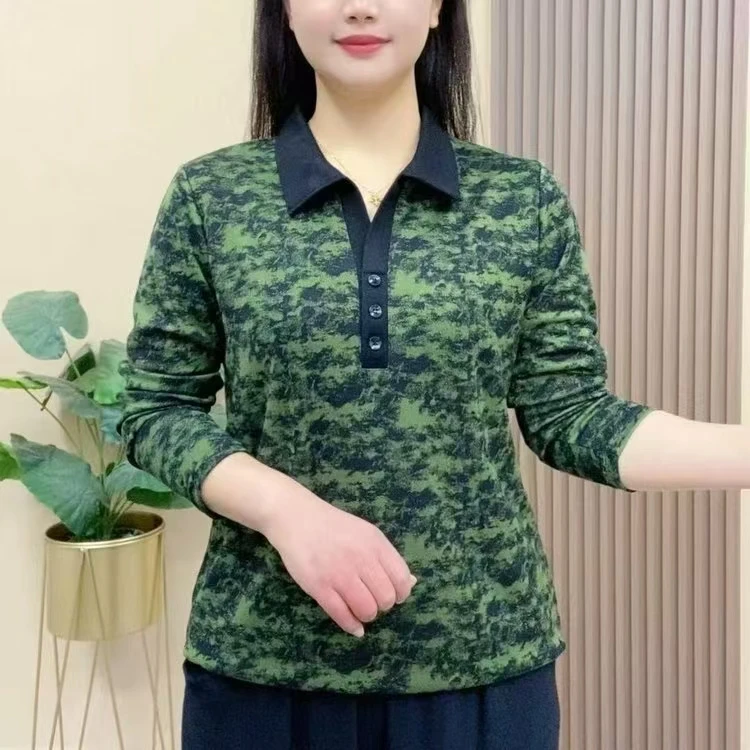 新时尚休闲气质风女装长袖妈妈装显瘦百搭碎花印花小衫A