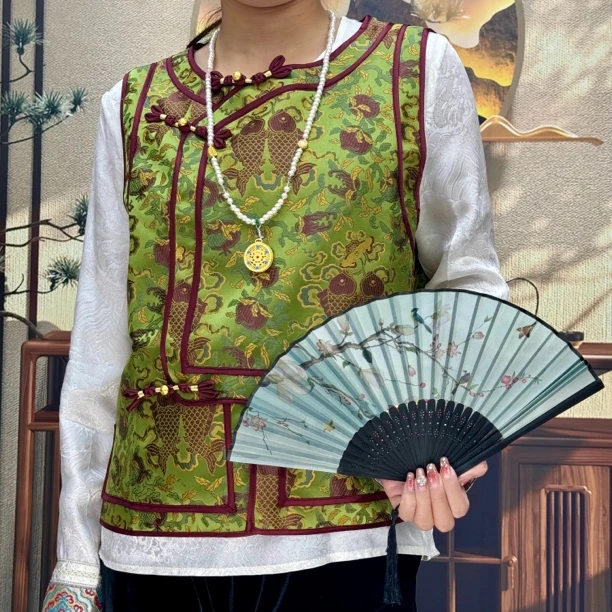 【龙娴夫人】新中式双鱼提花盘扣马甲中国风圆领