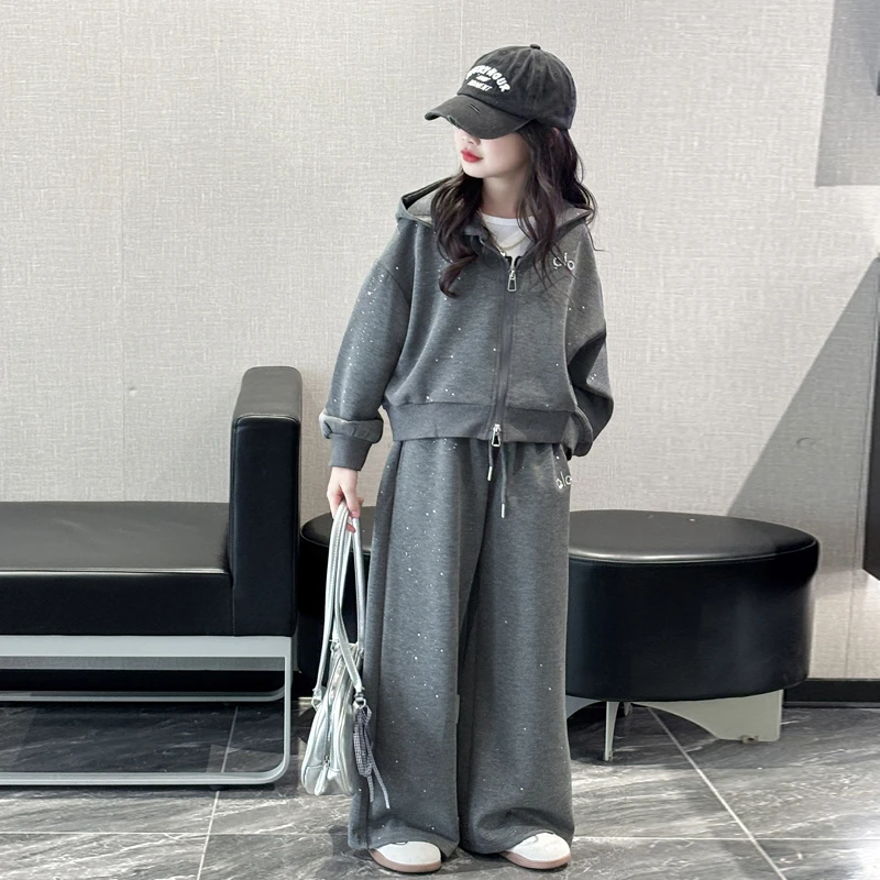 女童秋装套装2025新款女大童洋气炸街秋季运动儿童外套卫衣两件套