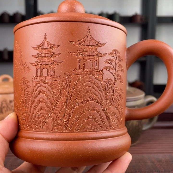紫砂茶杯宜兴原矿紫砂盖杯