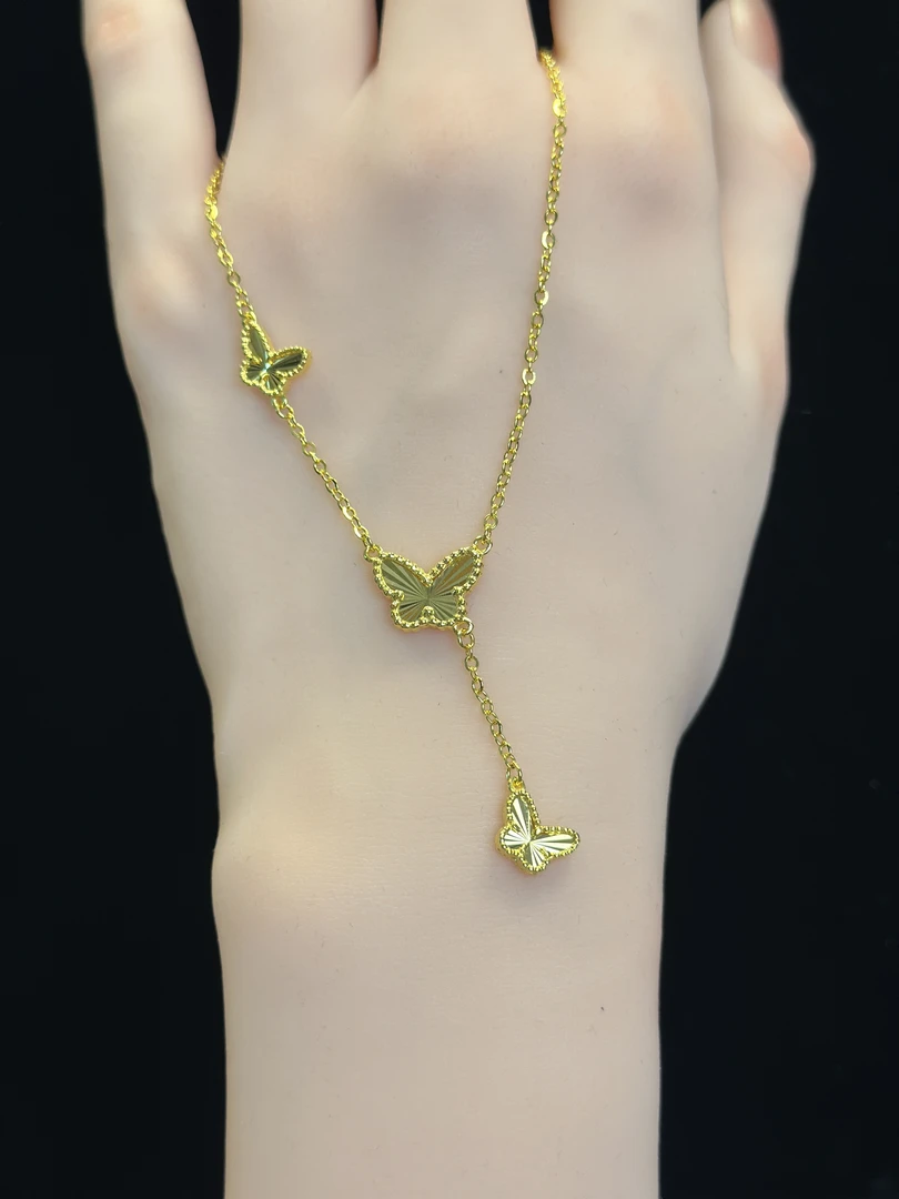 链子足银 镭射流苏蝴蝶项链轻奢时尚素款精致百搭