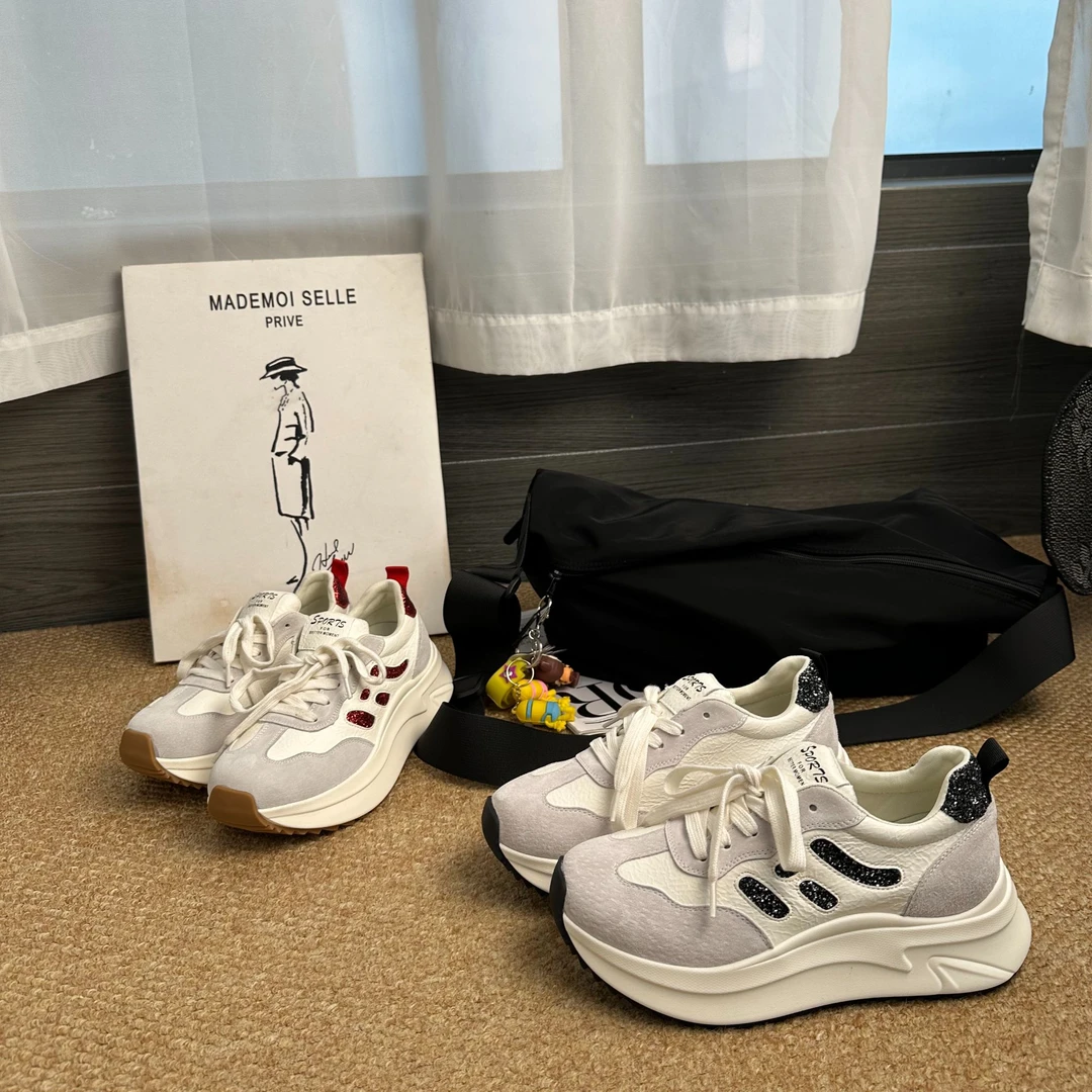 2025春秋季新款百搭德训小个子阿甘轻便休闲运动跑步厚底老爹女鞋