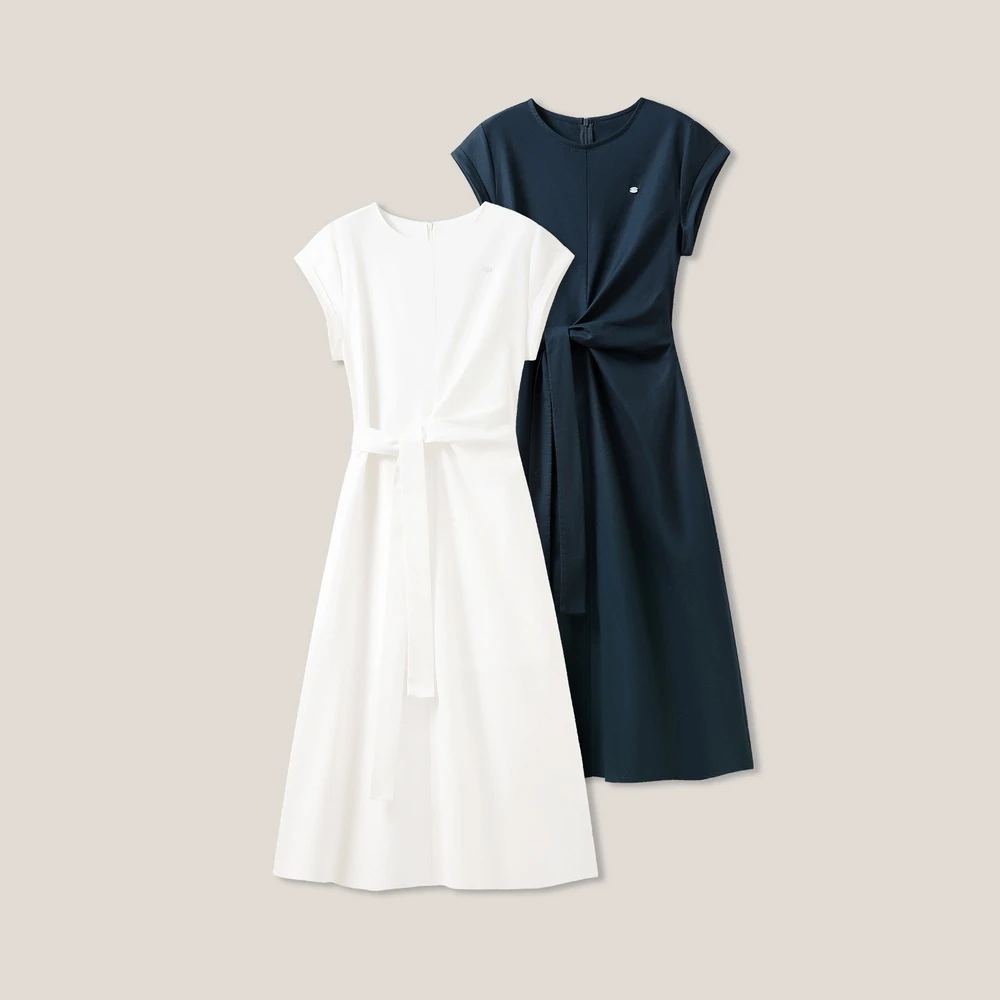 时尚气质休闲百搭纯色无袖轻奢系带连衣裙ss26285