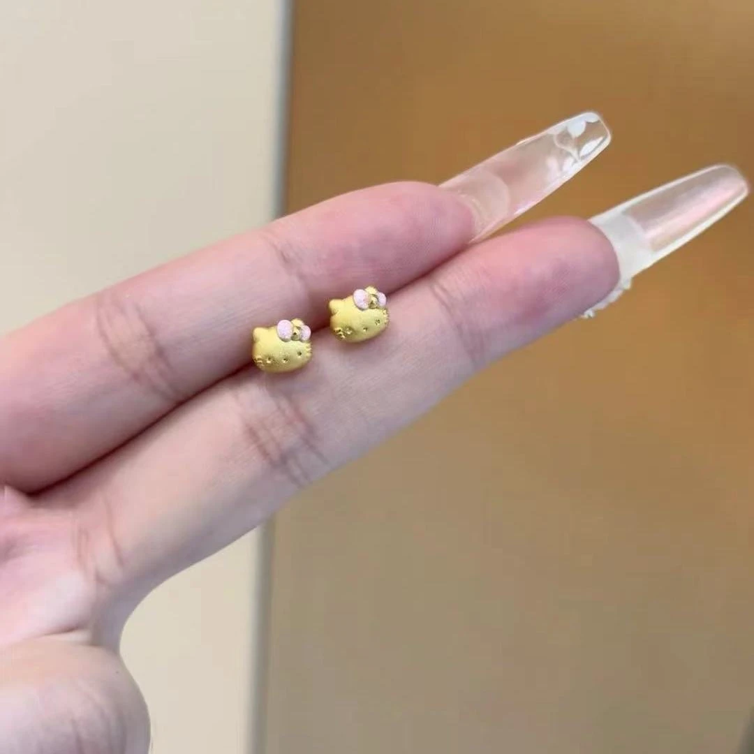 新款kitty猫耳钉女ins轻奢甜美可爱碰水不掉色耳钉抗过敏