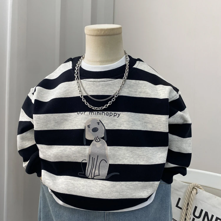 男童卫衣春秋款儿童春装上衣男孩韩版圆领套头中小童宝宝条纹打底