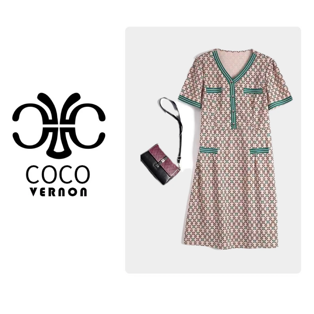 【威尼斯买手店-A】Y101撤柜轻奢时尚夏季四叶草印花休闲连衣裙女