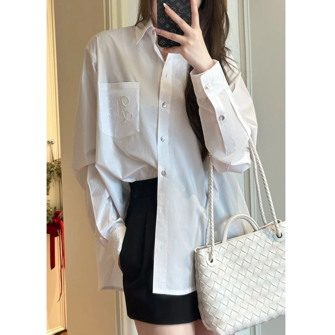 NEUFNEUF9 进口精梳南法prom.des Anglais珍珠袖扣防晒微阔白衬衫