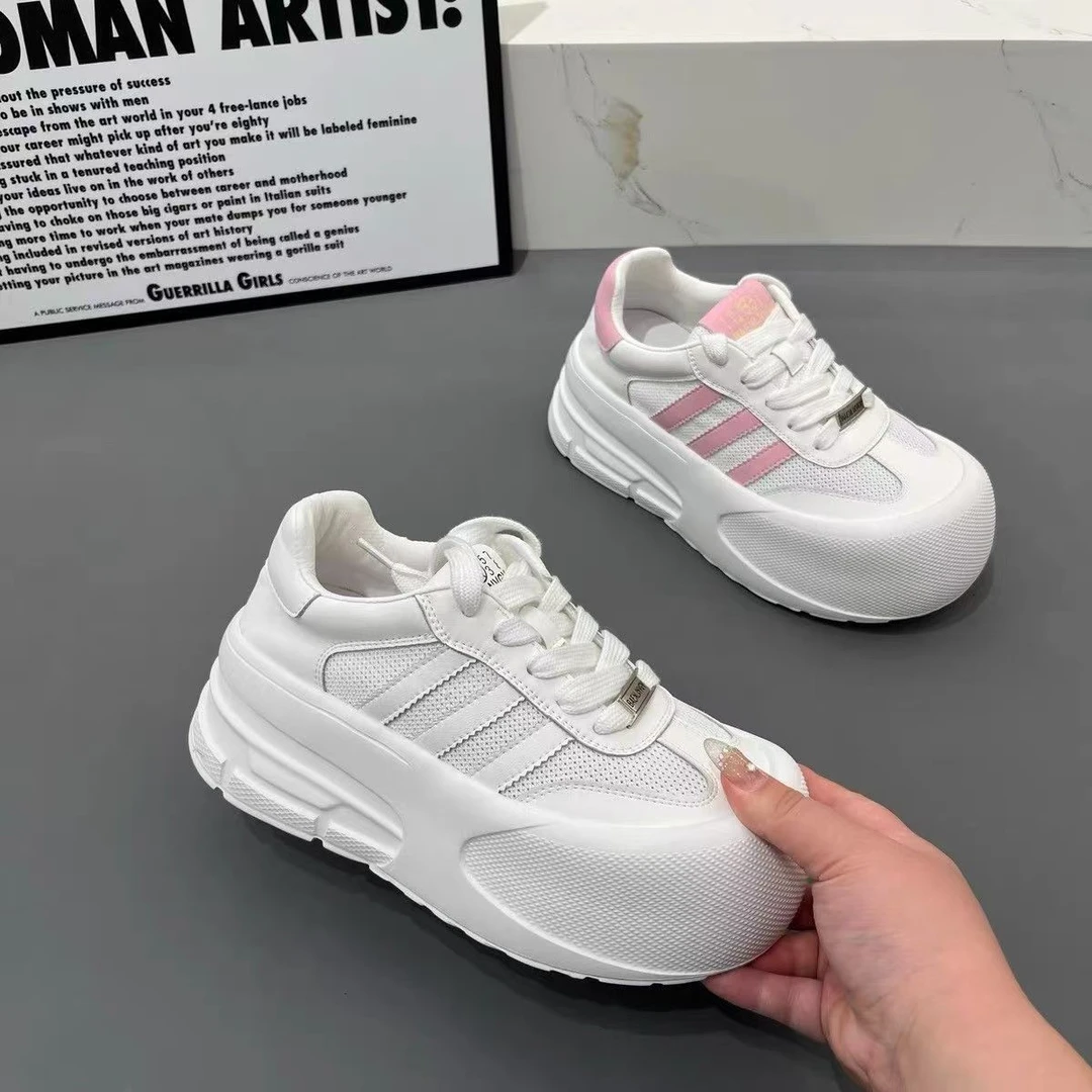 爆款网面娃娃头面包鞋女夏新款厚底小白鞋系带松紧底休闲鞋8088