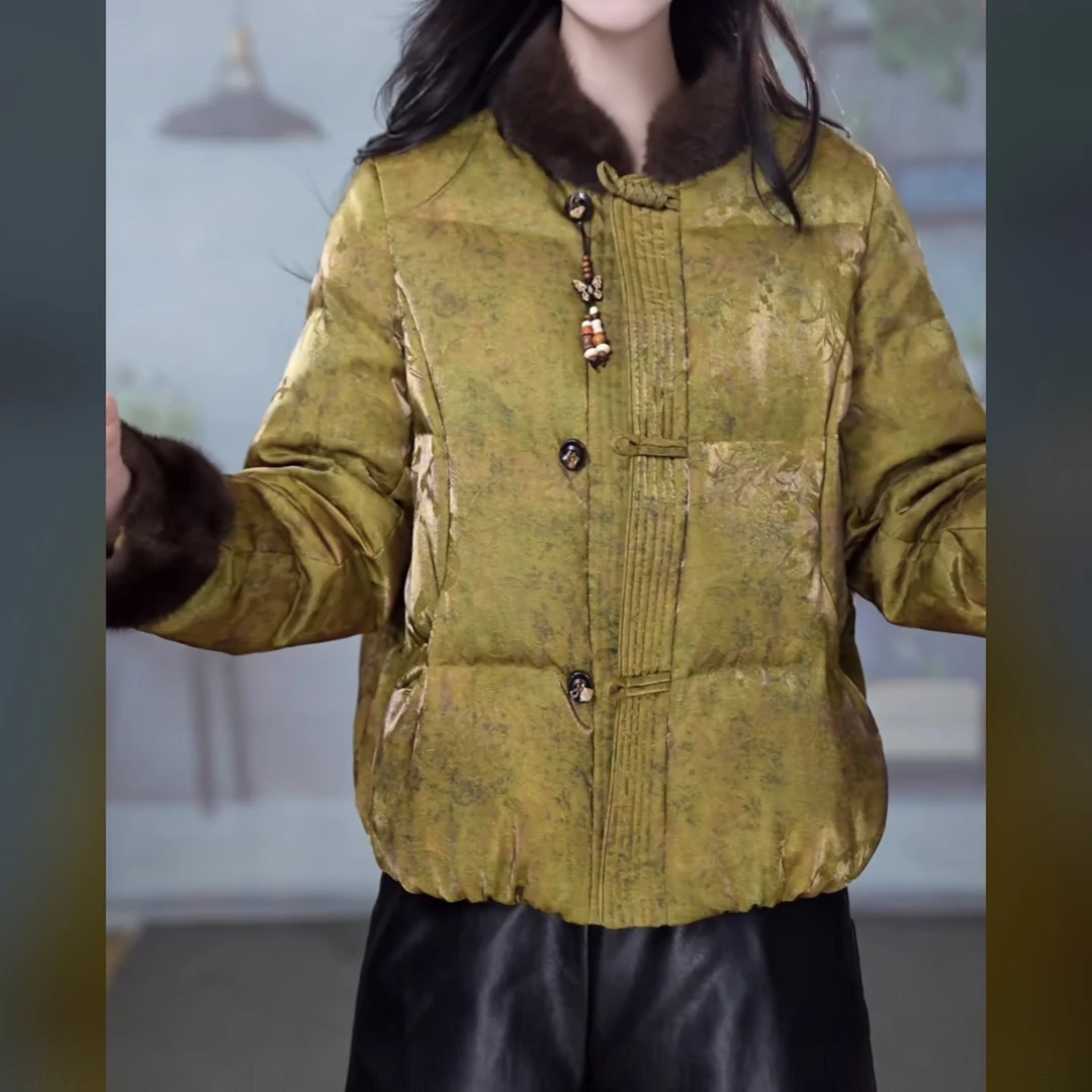 【羽绒服】2025冬季新款洋气时尚气质国风印花盘扣时尚保暖羽绒服