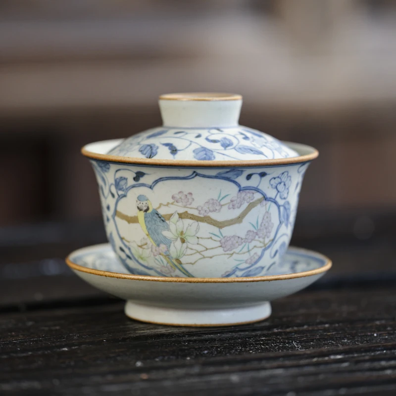 【静姐小院】喜上眉梢缠枝莲大元宝三才盖碗150ML（朴碗0204）