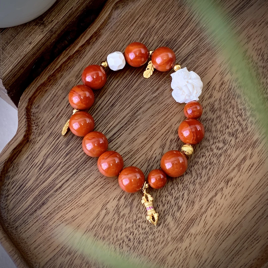 禧莞 | 南红凤九火焰纹配比手串 多样性发一 FFSJ-037