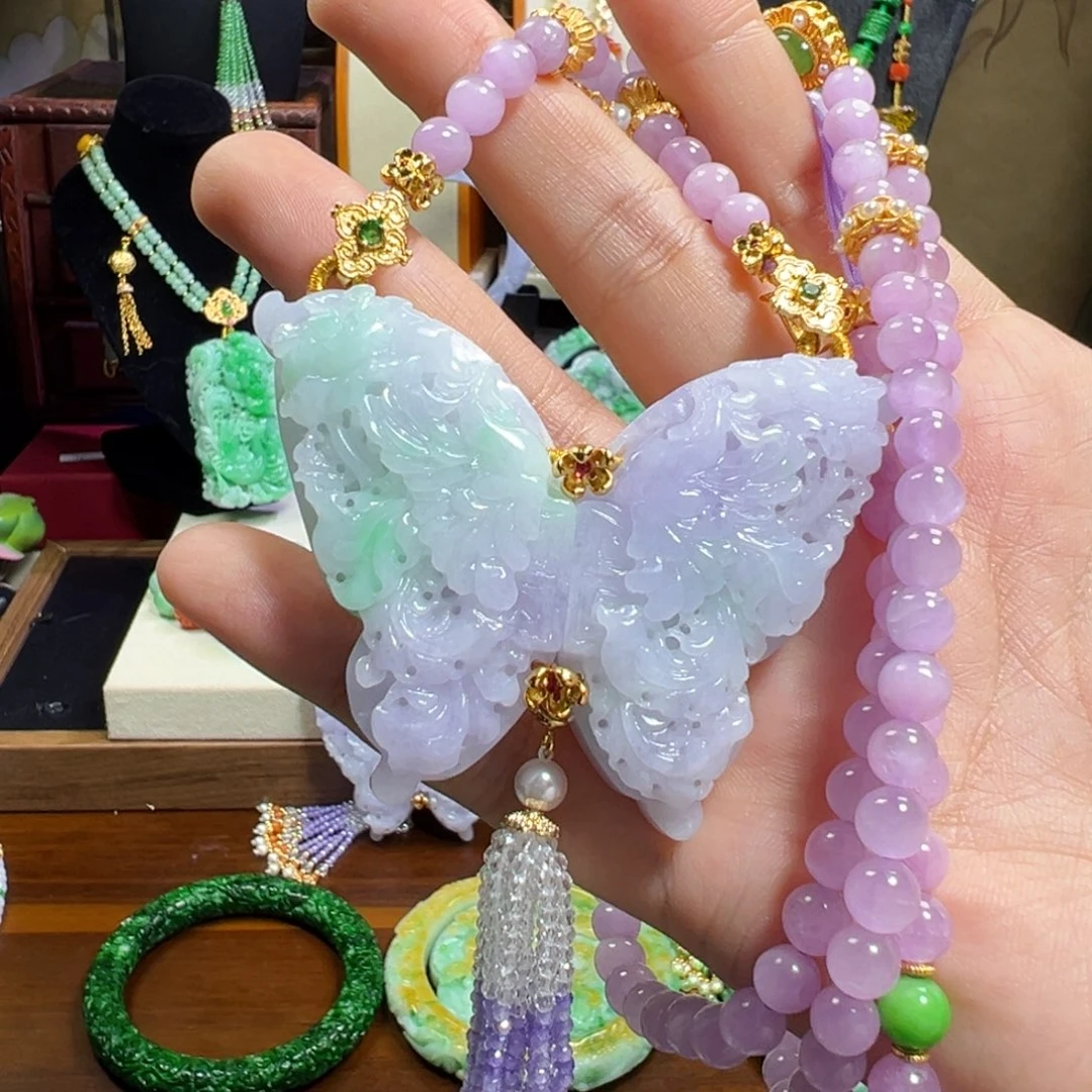 ～***～翡翠未镶嵌毛衣链紫