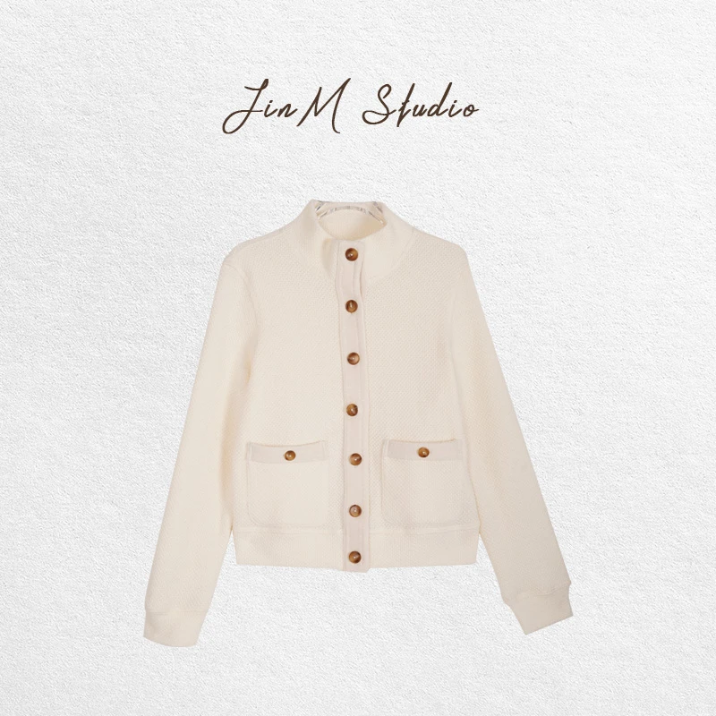 Jinmstudio丨【马德里】轻奢质感手工挑针高领针织开衫602501A5187