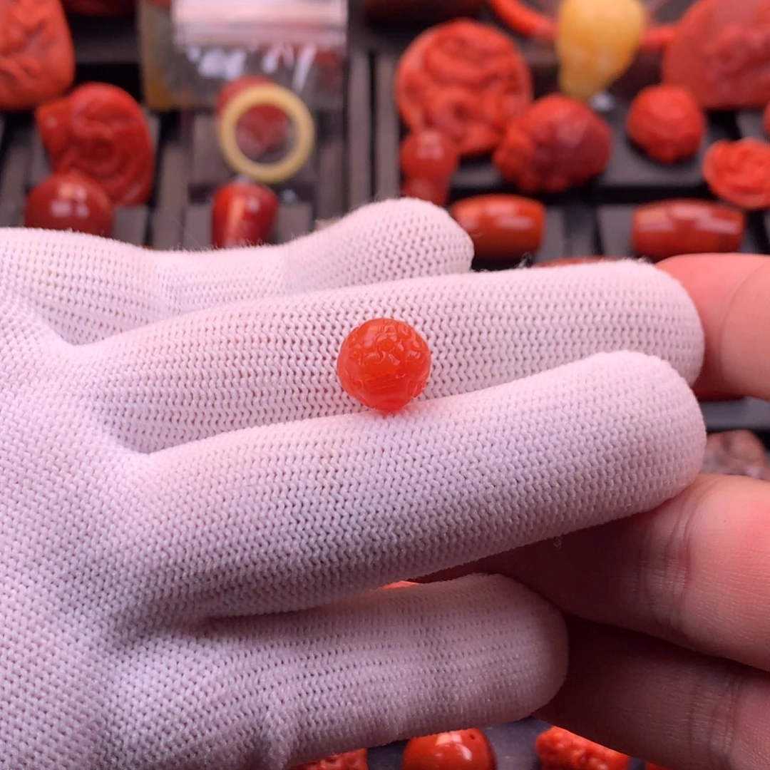 南红玛瑙未镶嵌【传仁】精工雕刻貔貅圆珠顶珠10.7mm
