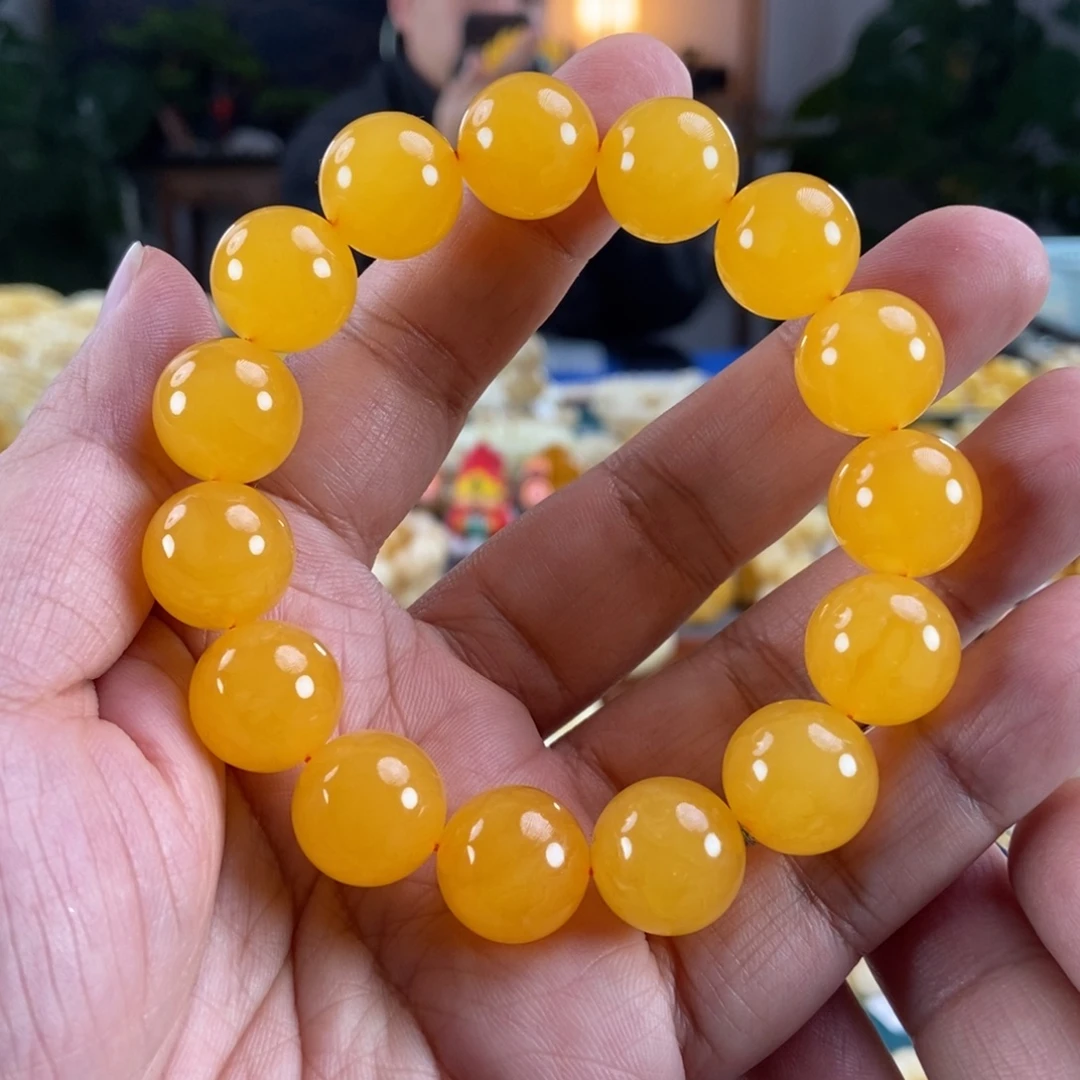 琥珀未镶嵌珠宝奇石15鸡油红同料串28.87