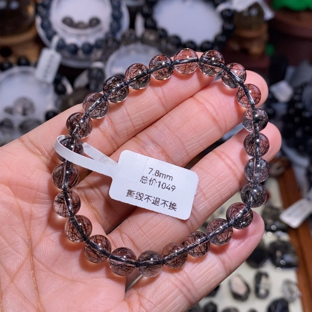 未镶嵌手链水晶黑发晶烟花蕾丝7.8mm全透体