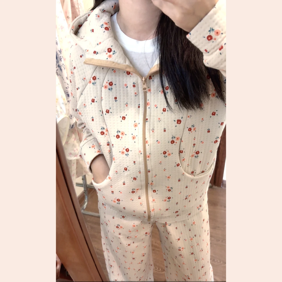 冬季新款三层夹棉睡衣家居服